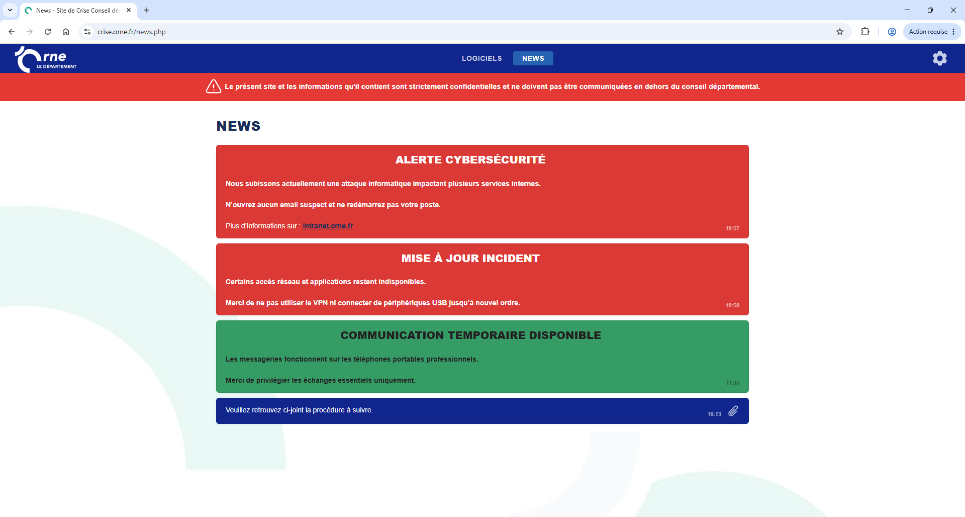 Site de gestion de crise – projet web pour agents du département